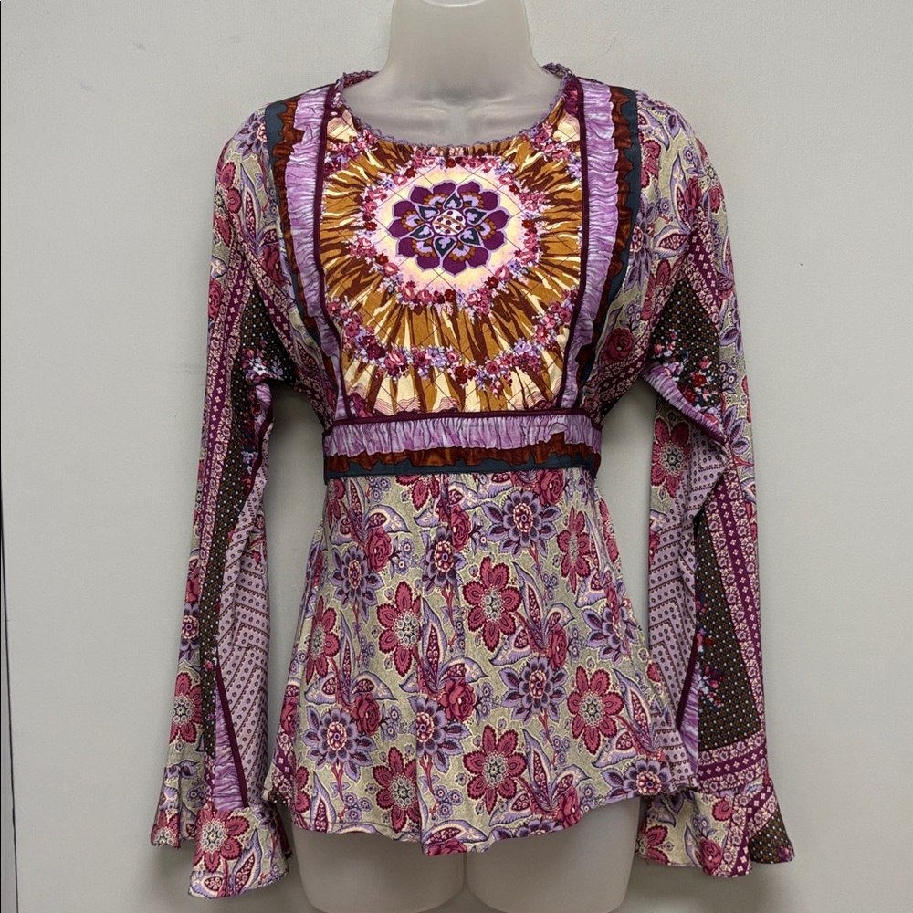 🌺 Plenty by Tracy Reese 100% Silk Boho Blouse Size 6